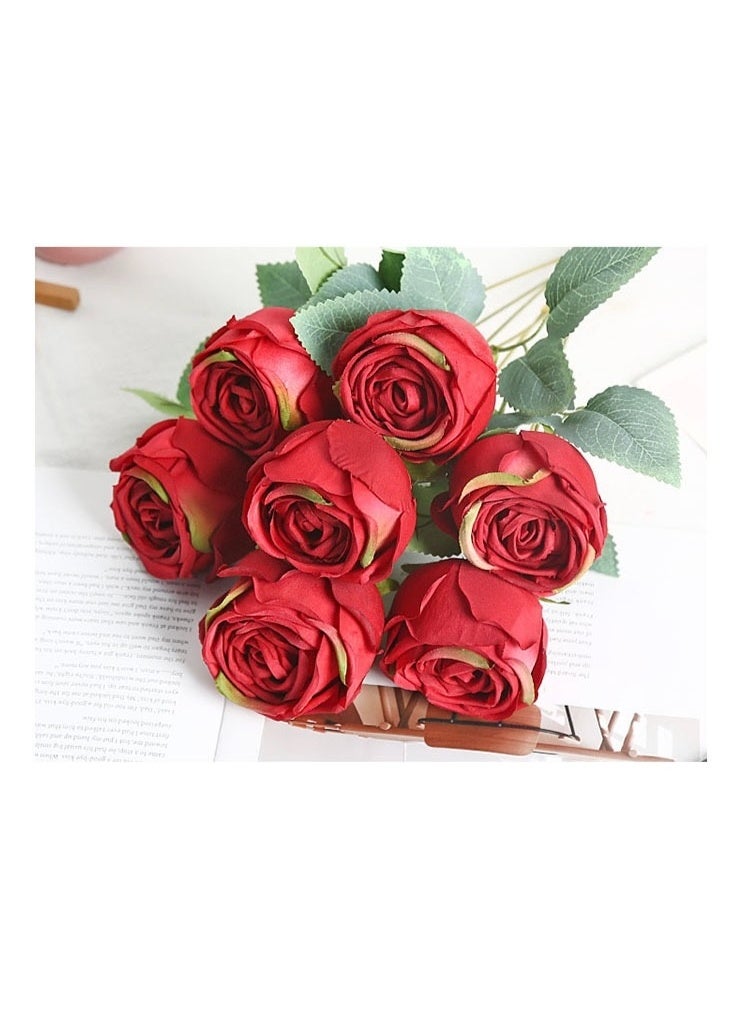 JAYATO Artificial Silk Rose Flower Arrangement – 1 Red Rose with 7 Fake Roses, Decorative Floral Bouquet for Home, Office, Wedding, Party & Dining Table Centerpiece (No Vase) - Image 3